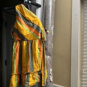 Talulah one shoulder Mini Imperial Dress- yellow stripe